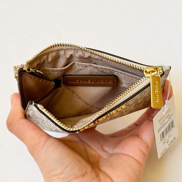 Michael Kors Jet Set Travel Small Coin Pouch ID Key Holder Wallet MK Vanilla - Picture 7 of 11